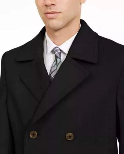 Mens Black Overcoat - Manhattan 34 Inch Double Breasted men's Overcoat - men's Topcoat