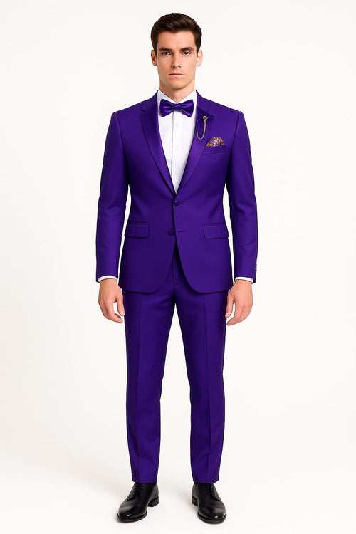 Purple Tuxedo Suit for Men â€“ Stylish Two-Piece Prom and Wedding Suit with Matching Satin Lapel
