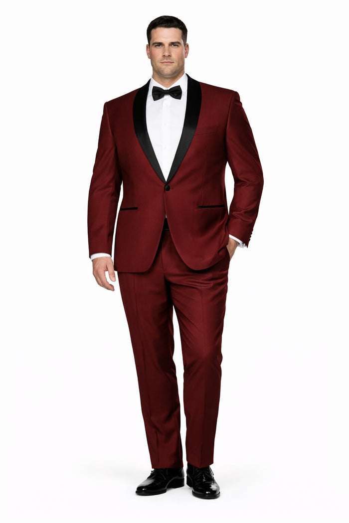 Mens Slim Fit 1 Button Shawl Tuxedo in Burgundy