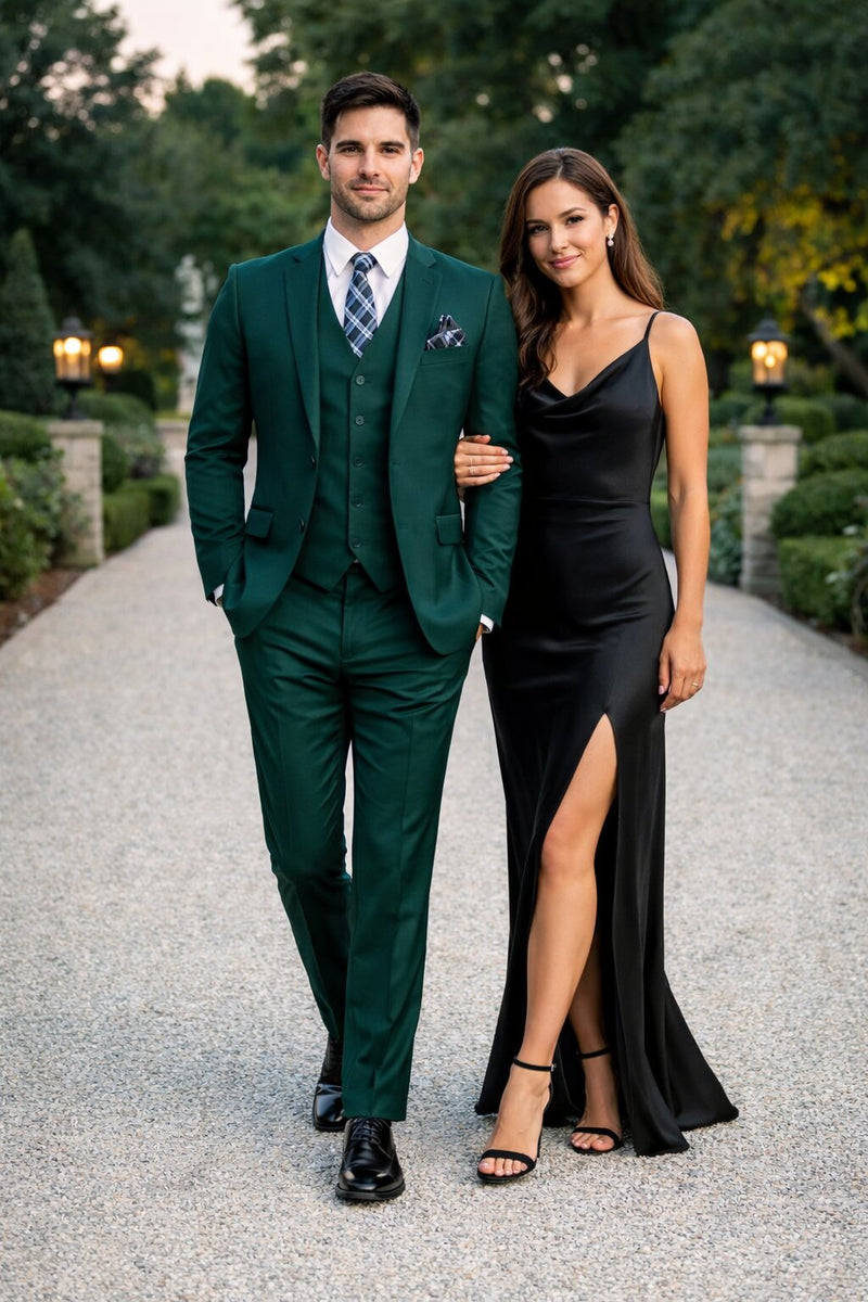 Mens Forest Green 3 Piece 2 Button Slim Fit Suit