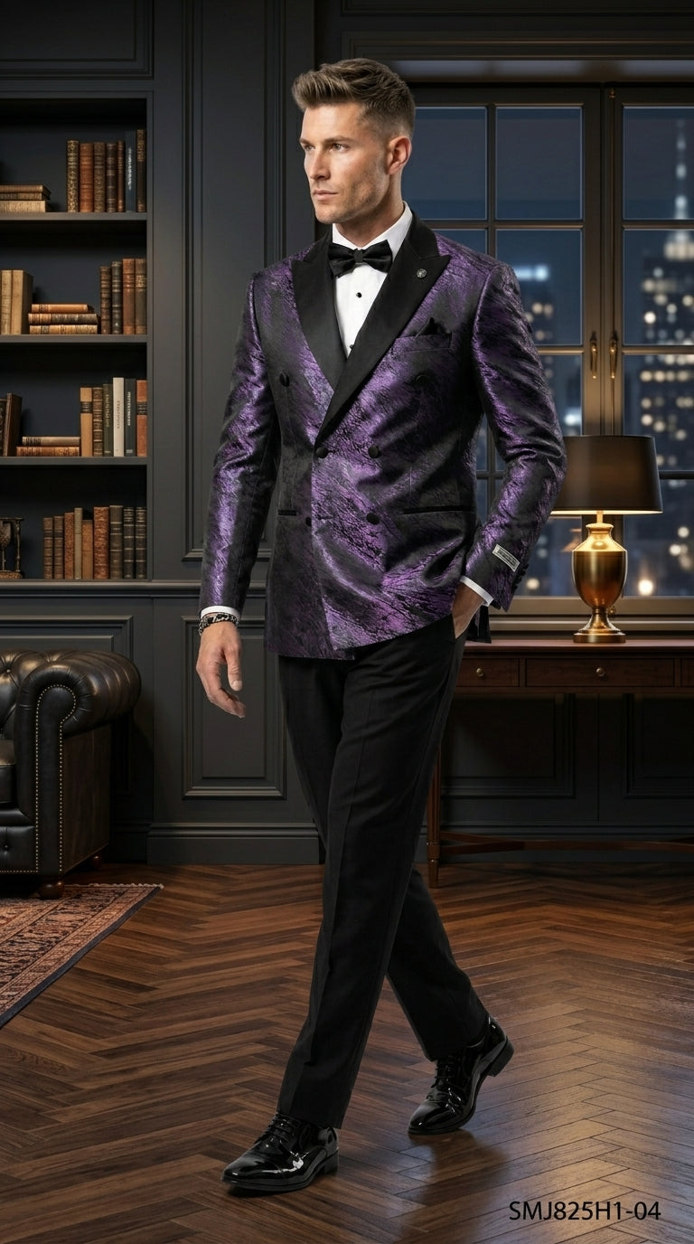 Stacy Adams Men’s High Fashion Pattern Sport Coat, Hybrid Fit Formal Blazer in Red, Silver, Bronze and Purple