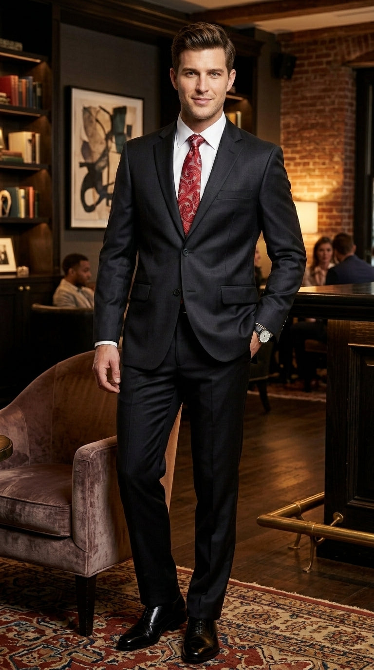 Men’s Black Extra Long Suit, Classic Formal Wedding Business Dress Suit Set