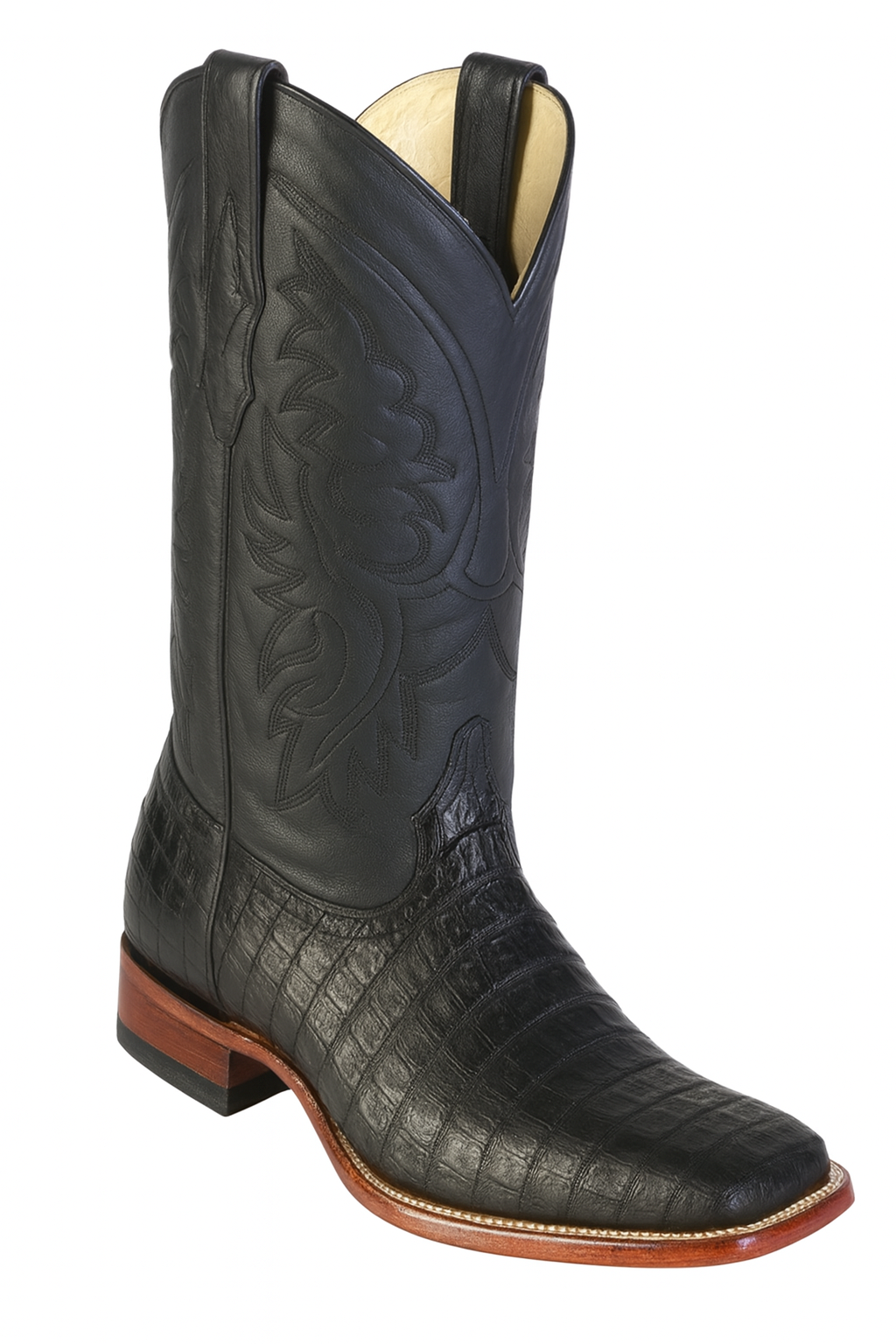 Los Altos Boots Men's Black Caiman Belly Wide Square Toe Boots