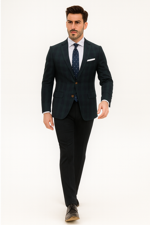 Mens Green Color Plaid Blazer