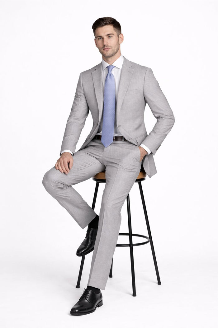 Light Grey Mens Two-Piece Suit – Slim Fit Jacket and Trousers with Tie