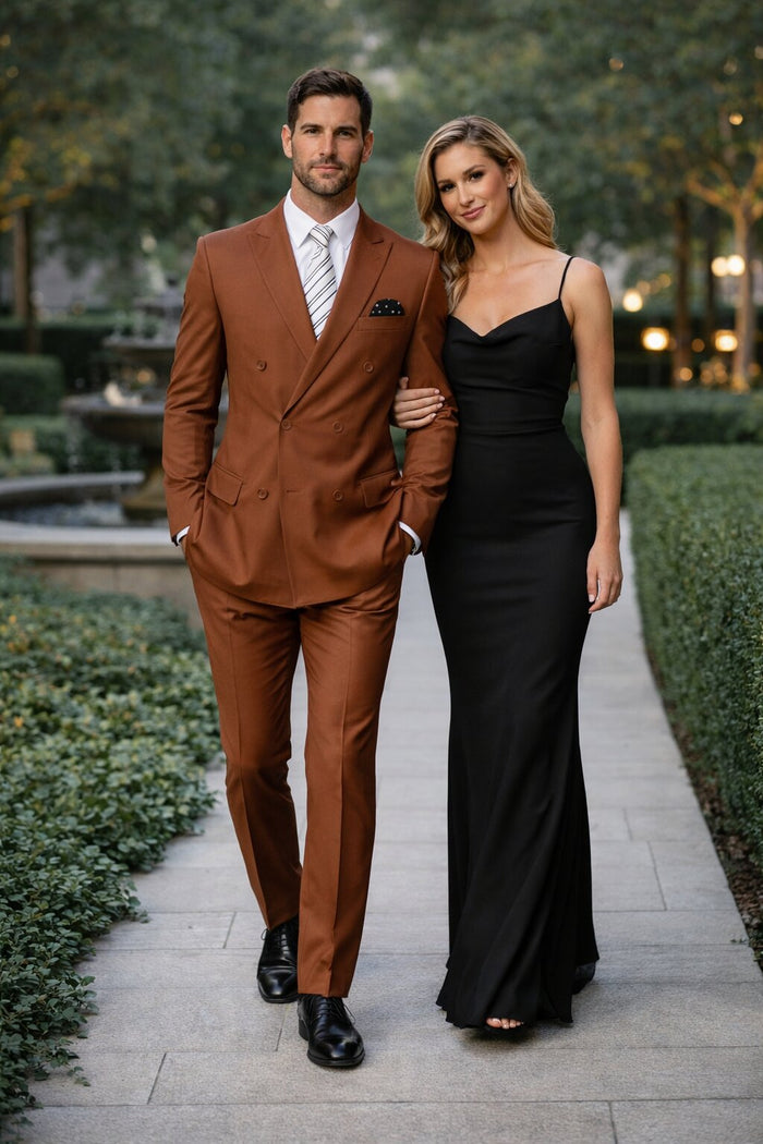 Men's Designer Double Breasted Wool Suit in Copper