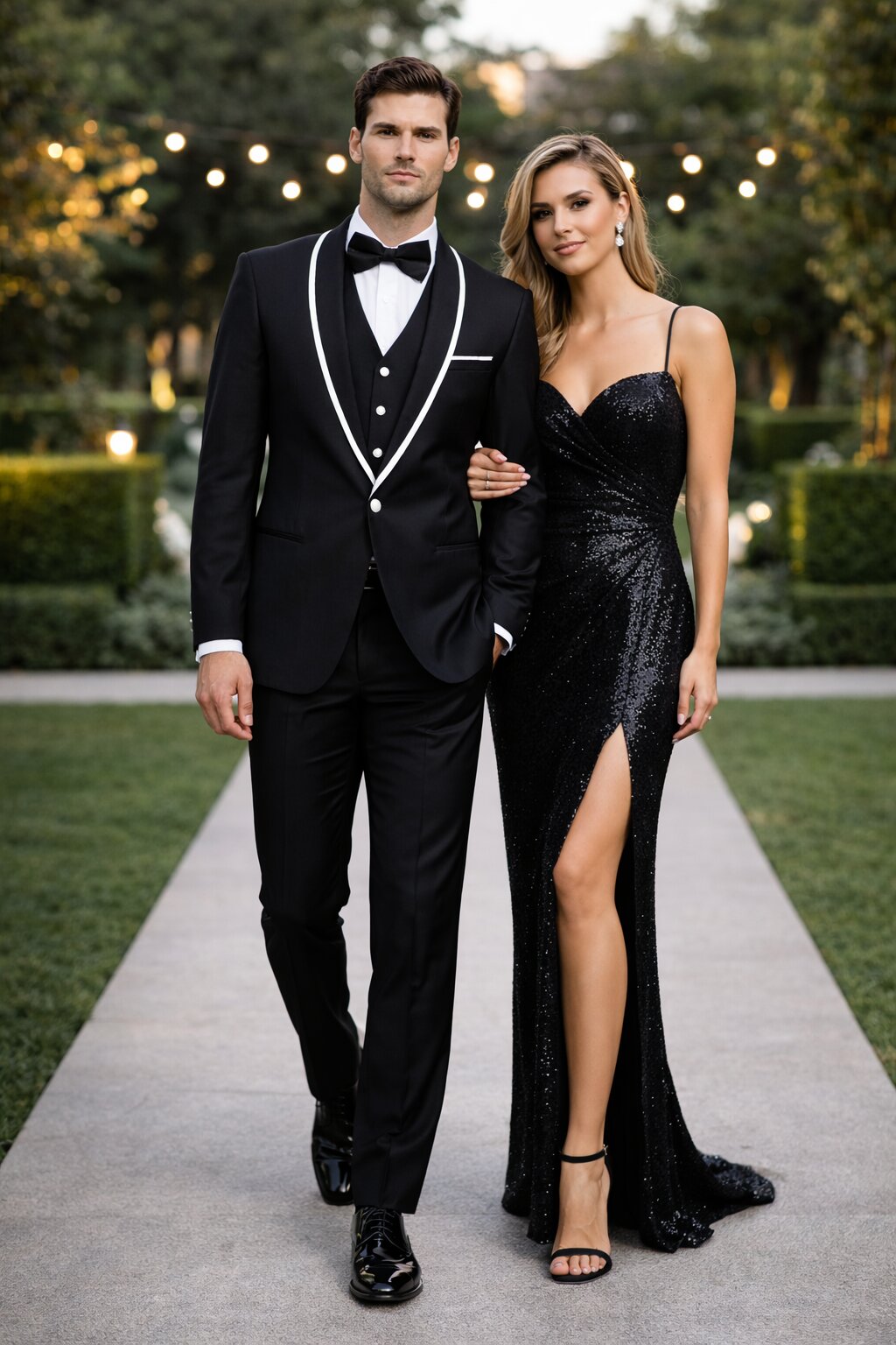 Mens One Button Satin Trim Shawl Tuxedo in Black & White