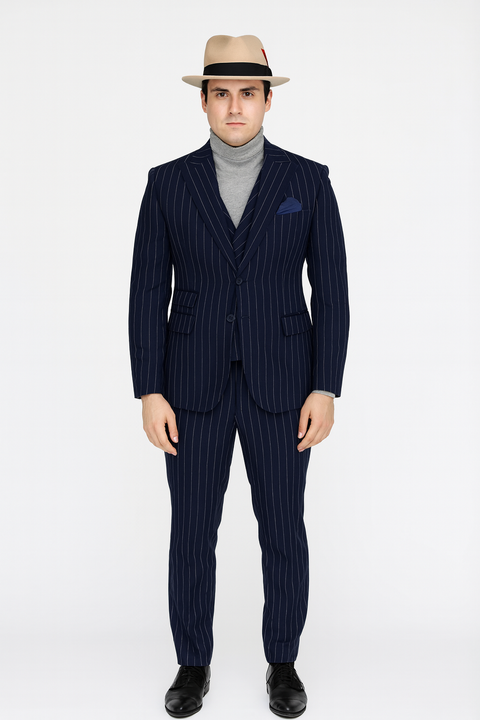 Suit And Turtleneck Combo - Turtleneck Prom Outfits - Prom Turtleneck  Navy Suit
