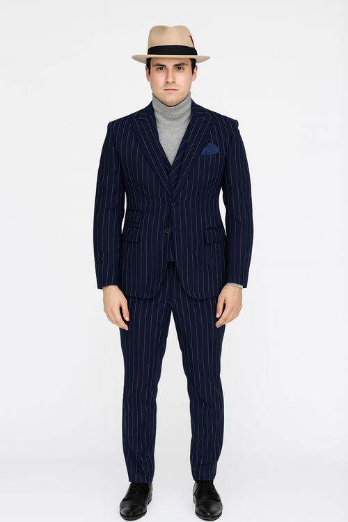 Suit And Turtleneck Combo - Turtleneck Prom Outfits - Prom Turtleneck  Navy Suit