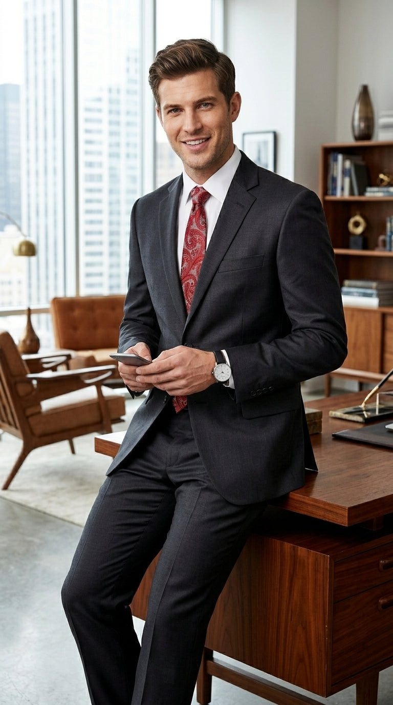 Men’s Black Extra Long Suit, Classic Formal Wedding Business Dress Suit Set