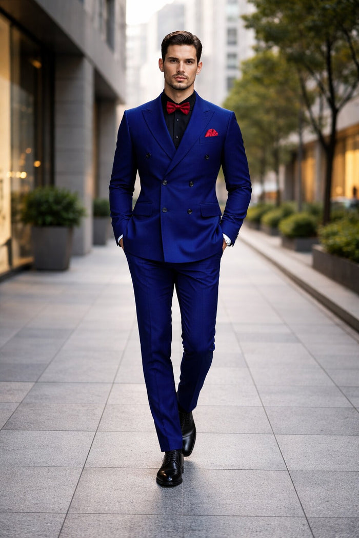Ultra Slim Fit Double Breasted Sapphire Suit - Narrow Leg Pants - Gucci Cut - Tapered Jacket