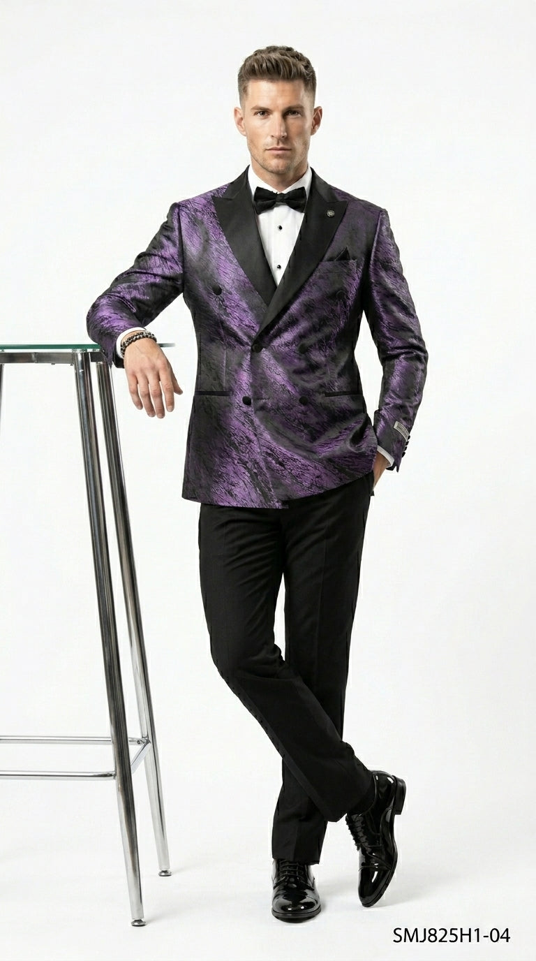 Stacy Adams Men’s High Fashion Pattern Sport Coat, Hybrid Fit Formal Blazer in Red, Silver, Bronze and Purple