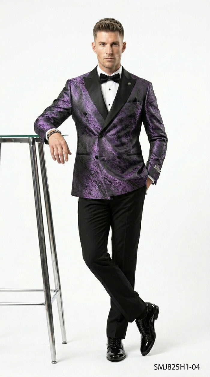 Stacy Adams Men’s High Fashion Pattern Sport Coat, Hybrid Fit Formal Blazer in Red, Silver, Bronze and Purple