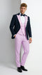 Men’s Black and Pink 100% Wool Vested Tuxedo, Peak Lapel Wedding Prom Formal Suit Set