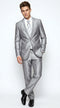 Men’s Silver Shiny Sharkskin 2 Button Suit, Peak Lapel Formal Wedding Prom Dress Suit Set