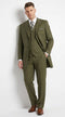 Men’s Big and Tall Olive Pinstripe 3 Piece Suit, Plus Size Long Jacket Formal Wedding Business Suit