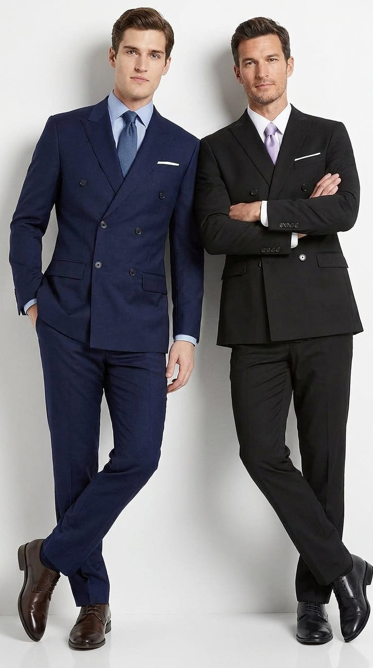 Tiglio Men’s Solid Wool Double Breasted Suit, Classic Fit Business Wedding Formal Suit