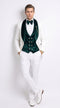 Men’s White and Dark Green 3-Piece Tuxedo – Groom Wedding and Prom Suit with Velvet Shawl Lapel