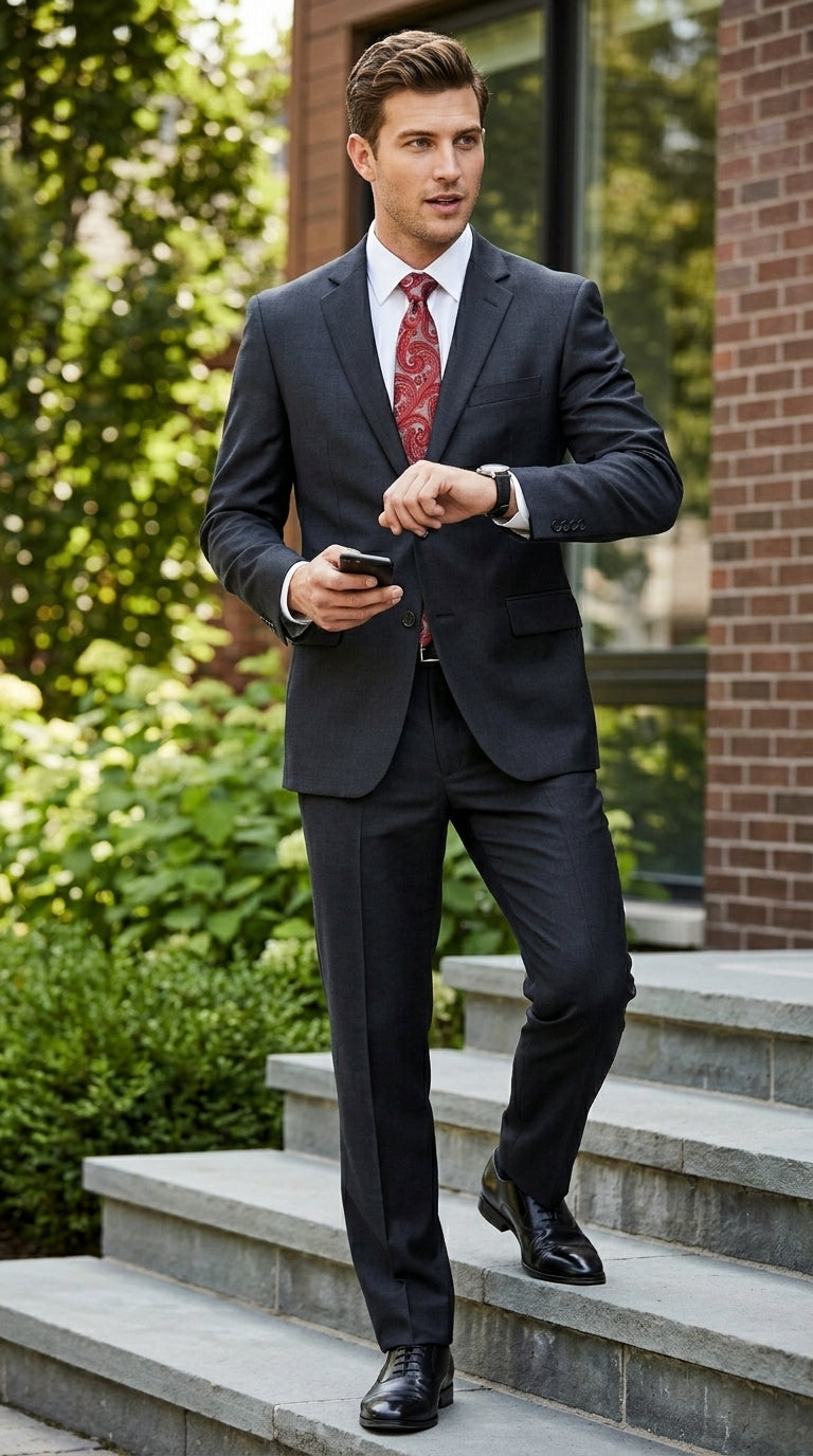 Men’s Black Extra Long Suit, Classic Formal Wedding Business Dress Suit Set