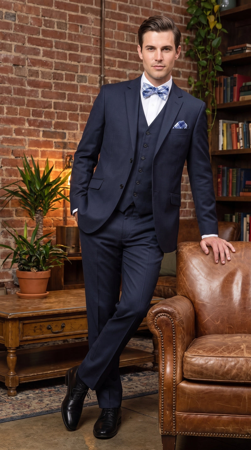 Men’s Big and Tall Navy 3 Piece Suit, Extra Long Modern Fit Formal Wedding Business Suit