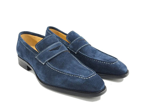Mens Suede Contrast Stitch Penny Loafers