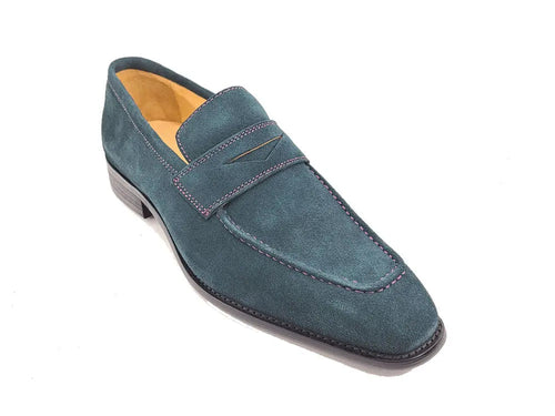 Mens Suede Contrast Stitch Penny Loafers