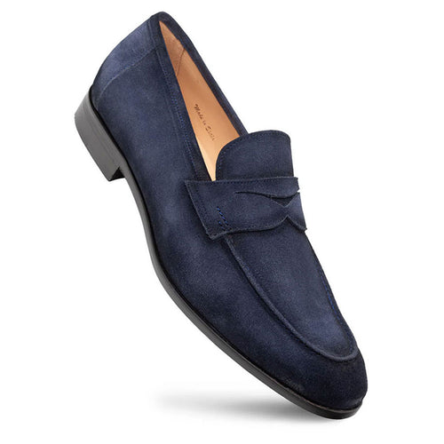 Men’s Mezlan Caro Navy Suede Penny Loafer – Luxury Handmade Leather Shoe from Spain