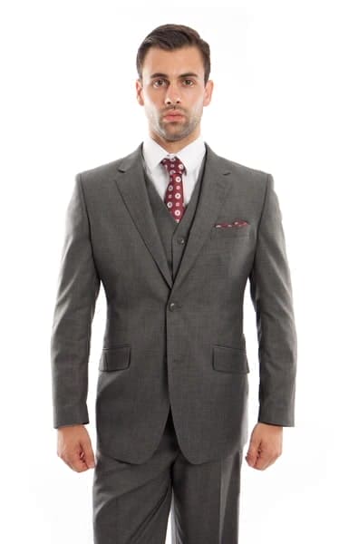 Charcoal Wool Modern Fit 3 Piece 2 Button Suit