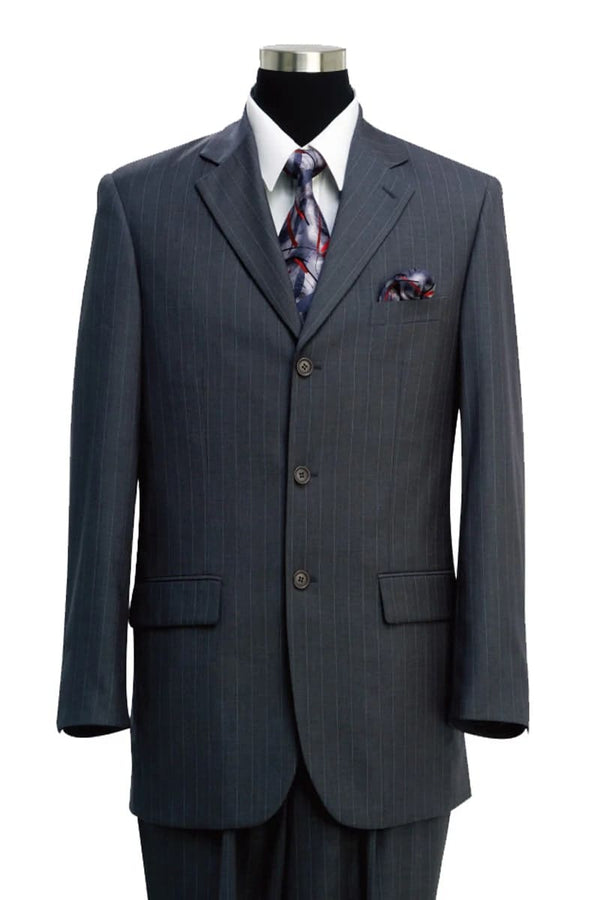 Mens Classic Fit 3 Button 2PC Pinstripe Suit in Grey