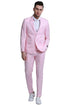 Men's Two Button Peak Lapel Summer Linen Style Beach Pink Wedding Suit