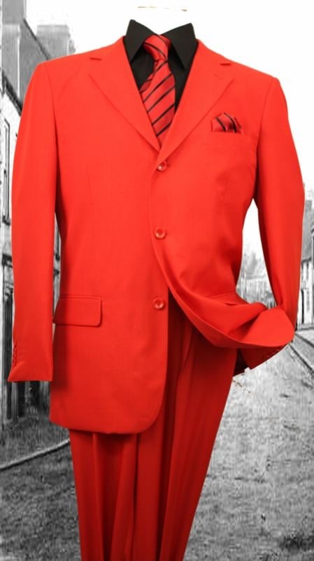 G-Men Men’s Red Super 120s Suit, Solid Color Formal Wedding Prom Business Dress Suit
