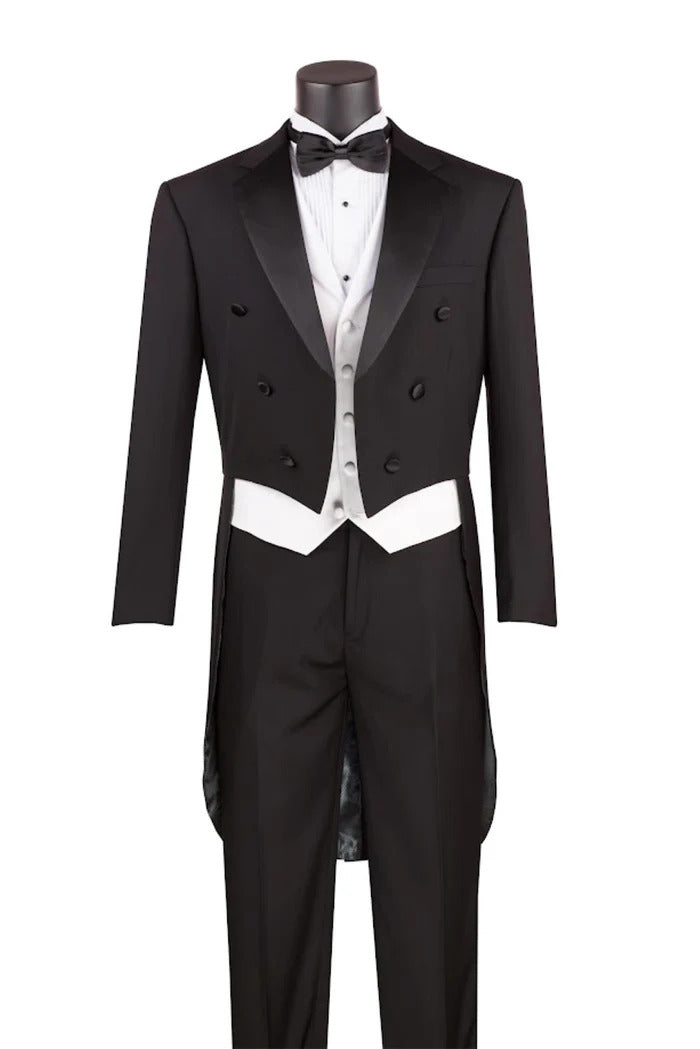 Mens Tuxedo Regular Fit Collection with Tails 3 Piece in Black