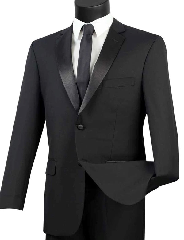 (44L, 54L) Regular Fit Satin Lapel 2 Piece Tuxedo in Black