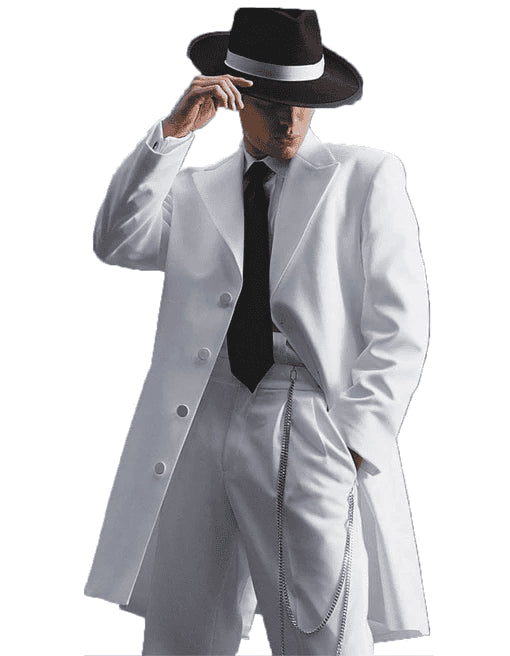 Mens Pimp Suit -Gangster Suit - Mobster Suit - Mafia Suit For Mens Long Tuxedo Zoot Suit in White