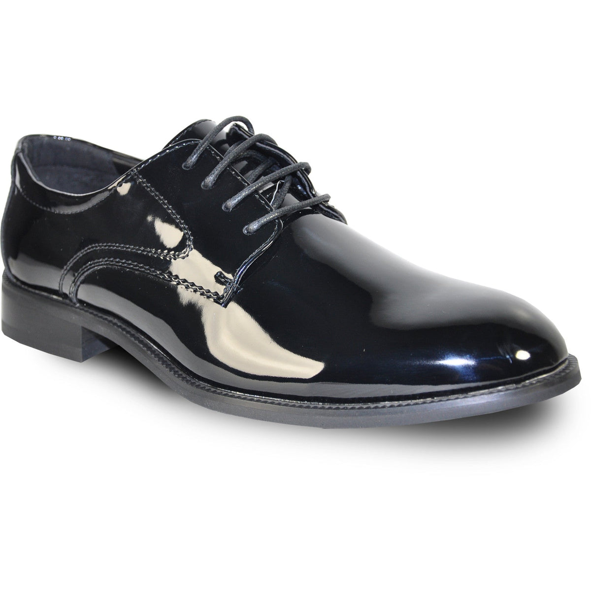 Bravo Mens Plain Round Toe Shiny Patent Tuxedo Shoe in Black