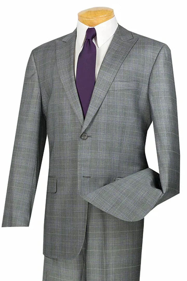 Plaid Suit - Windowpane Suit - Checkered Suit - Mens Vested Gray Suit