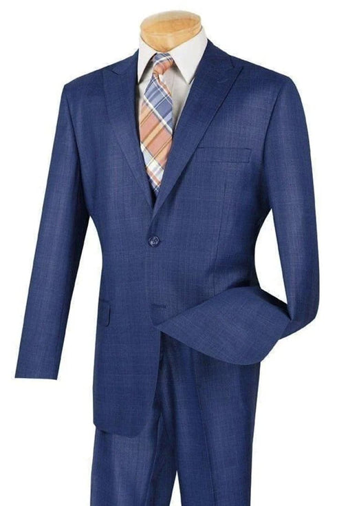 Plaid Suit - Windowpane Suit - Checkered Suit - Mens Vested Blue  2 Button Suit