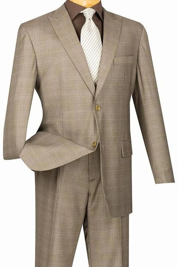 Plaid Suit - Windowpane Suit - Checkered Suit - Mens Vested Tan Suit