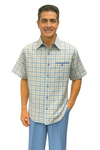 Mens Plaid Walking Suit in Powder Blue by Dreams by Zacchi – 2 Piece Leisure Outfit with Matching shirt and pant - $99