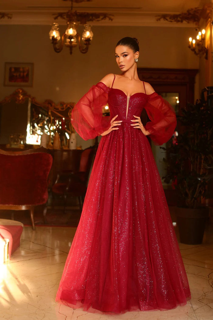 Tina Holly TK130 Wedding Prom Ball A-Line Off-Shoulder Mesh Dress