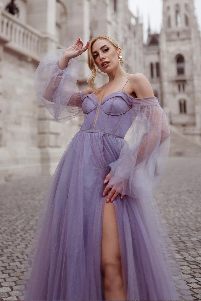 Tina Holly TK130 Wedding Prom Ball A-Line Off-Shoulder Mesh Dress