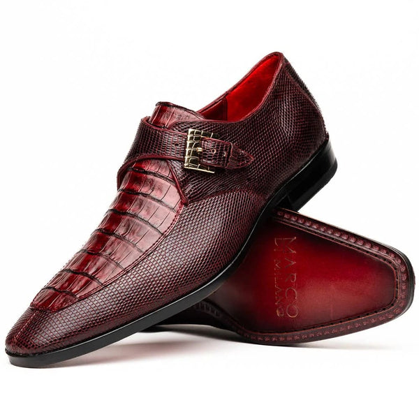 Marco Di Milano Toluca Wine / Burgundy Monk Strap Lizard & Crocodile Shoes