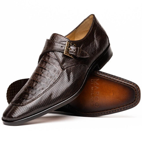 Marco Di Milano Toluca Brown Monk Strap Lizard & Crocodile Shoes