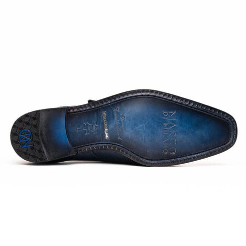 Marco Di Milano Toluca Navy Blue Monk Strap Lizard & Crocodile Shoes