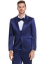 "Indigo Navy Men's Sharkskin Satin Prom 2025 & Wedding Suit - One Button Vested"