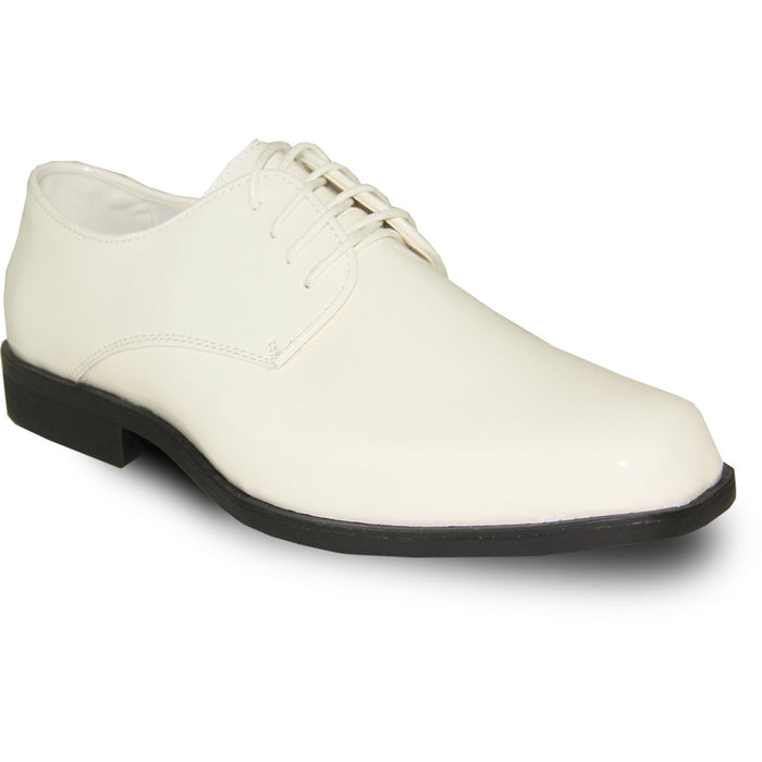 Bravo Mens Classic Plain Square Toe Shiny Patent Tuxedo Dress Shoe in Ivory