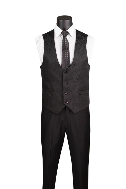 Slim Fit Tuxedo 3 Piece with Jacquard Pattern in Black