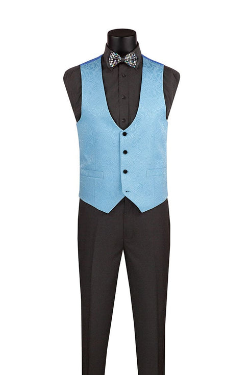 Slim Fit Tuxedo 3 Piece with Jacquard Pattern in Light Blue