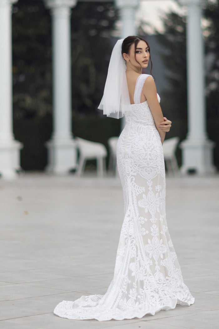Tina Holly TW103 Wedding Mermaid Spaghetti Strap Flowy Evening Sequin Dress
