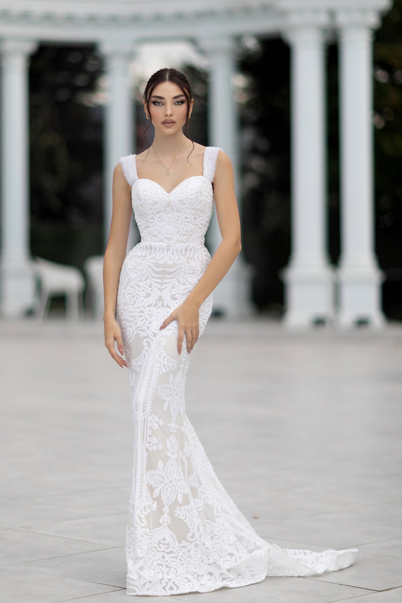 Tina Holly TW103 Wedding Mermaid Spaghetti Strap Flowy Evening Sequin Dress